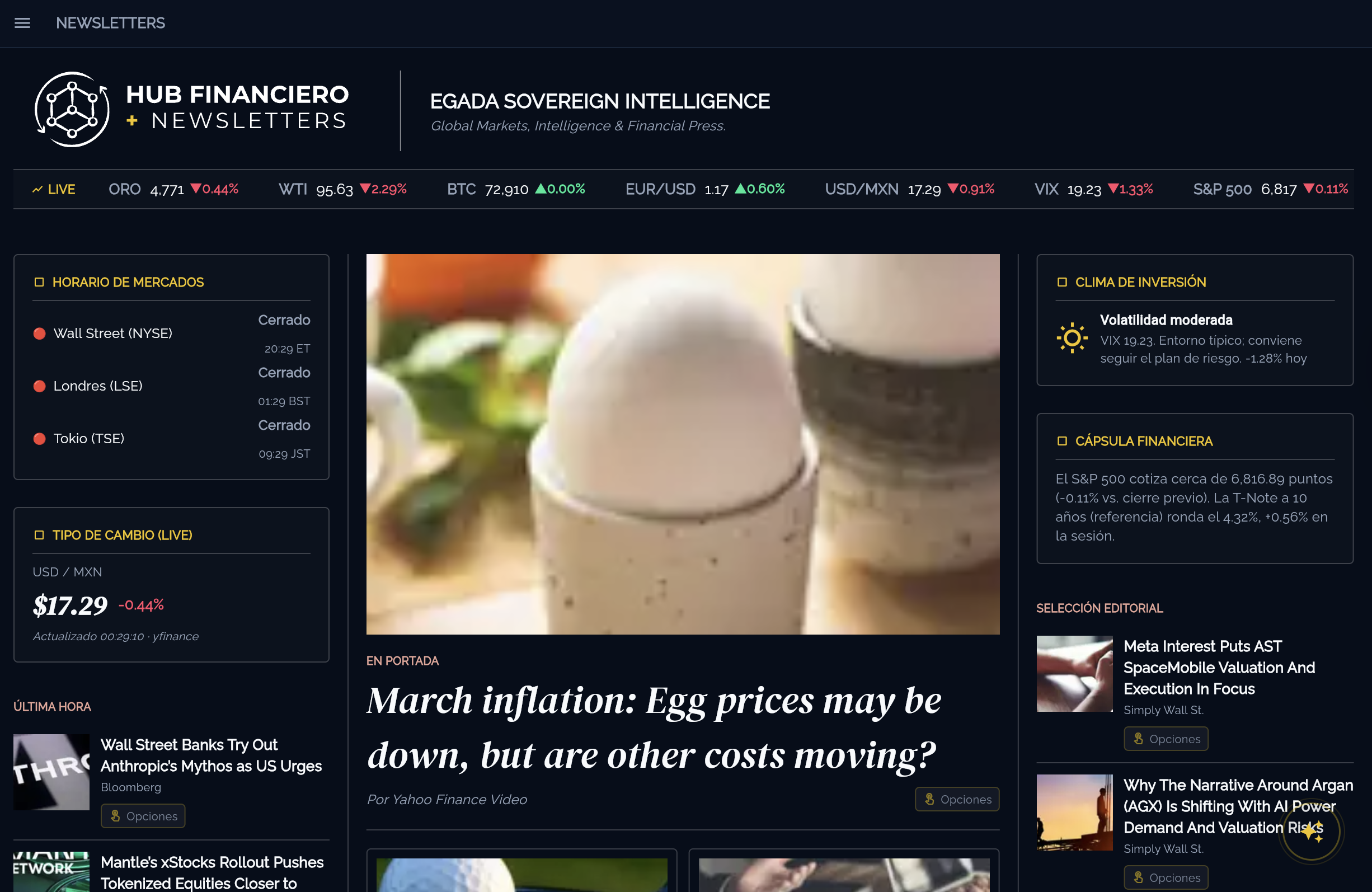 Vista dashboard EGADA